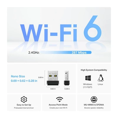 Kép 4/5 - TP-Link Archer TX1U Nano AX300 Nano Wi-Fi 6 Wireless USB Adapter