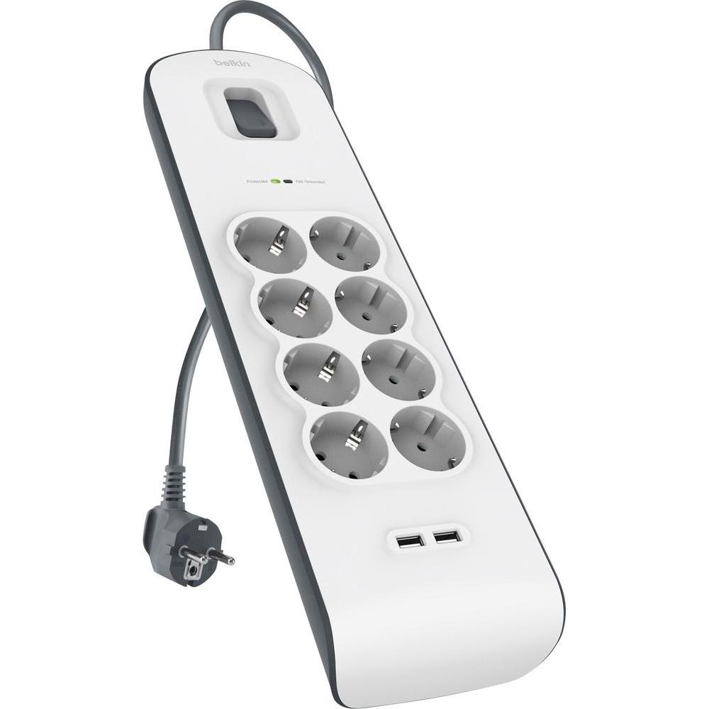 Belkin BSV804VF2M túlfeszültségvédő kapcsolóval 8DIN 2m fehér
