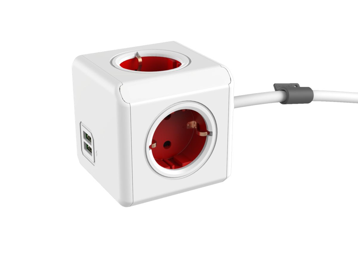 Allocacoc PowerCube Extended USB hálózati elosztó 4DIN 1,5m boston red