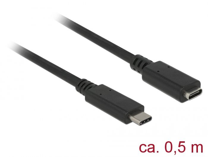 DeLock SuperSpeed USB3.1 Gen1 USB Type-C male > female 3 A cable 0,5m Black