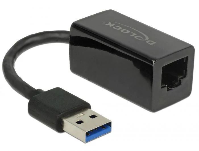 DeLock SuperSpeed USB3.2 Type-A male > Gigabit LAN 10/100/1000 Mbps compact adapter fekete