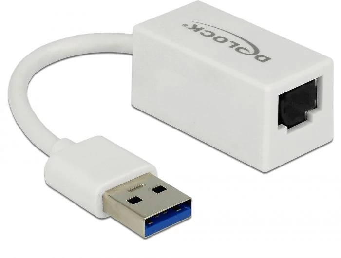 DeLock SuperSpeed USB3.2 Type-A male > Gigabit LAN 10/100/1000 Mbps compact adapter fehér