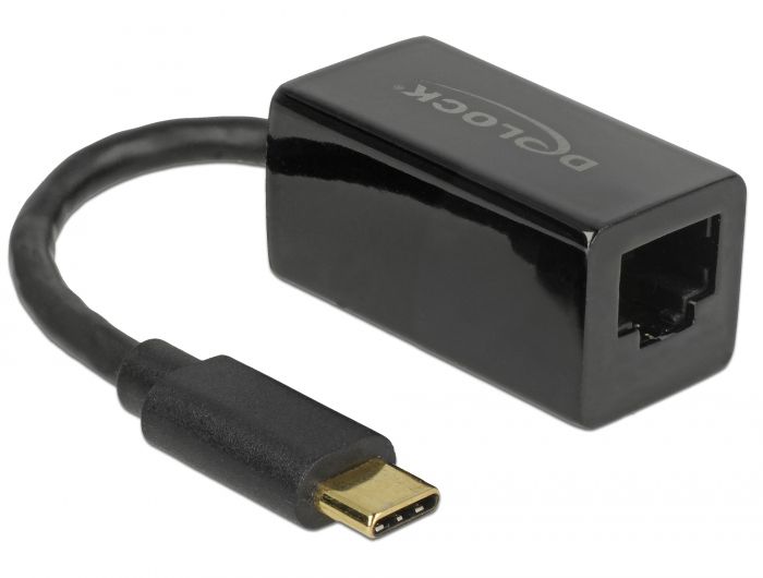 DeLock SuperSpeed USB (USB 3.1 Gen 1) with USB Type-C™ male > Gigabit LAN 10/100/1000 Mbps compact fekete