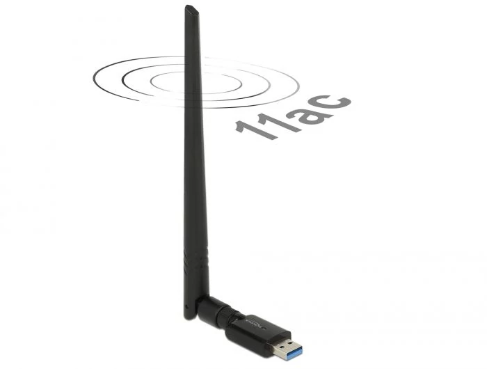 DeLock USB 3.0 Dual Band WLAN ac/a/b/g/n Stick 867 + 300 Mbps külső antennával