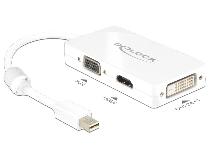 DeLock mini Displayport 1.1 male > VGA / HDMI / DVI-D (Dual Link) female Passive Adapter White