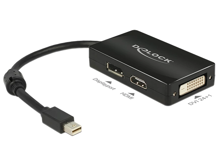 DeLock mini Displayport 1.1 male > Displayport / HDMI / DVI-D (Dual Link) female Passive Adapter Bla