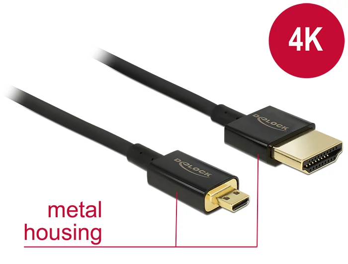 DeLock Cable High Speed HDMI with Ethernet - HDMI-A male > HDMI Micro-D male 3D 4K 0,5m Slim High Qu
