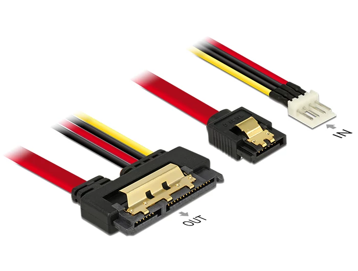 DeLock Cable SATA 6Gb/s 7pin receptacle+Floppy 4pin power male>SATA 22pin receptacle straight metal