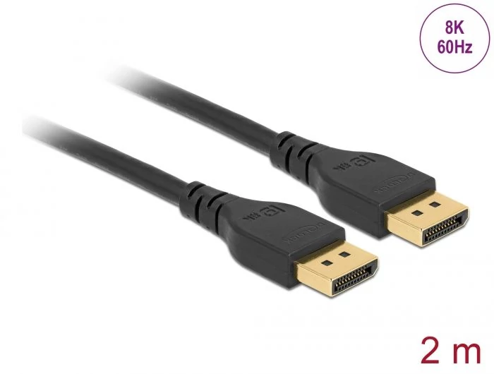 DeLock DisplayPort cable 8K 60 Hz 2m DP 8K certified without latch Black