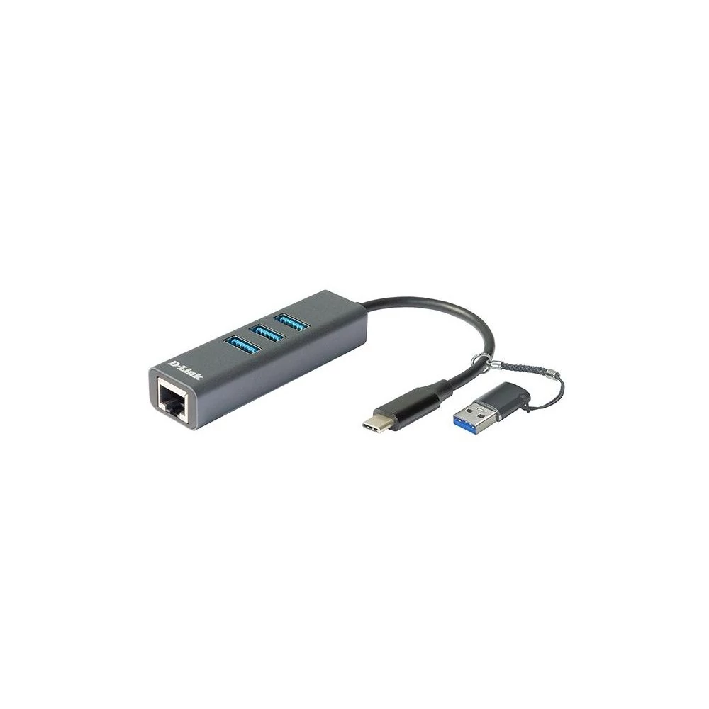D-Link DUB-2332 USB-C to Gigabit Ethernet Network Adapter with 3xUSB 3.0 and USB-A to USB-C Adapter