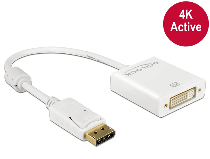 DeLock Displayport 1.2 male > DVI-I (Dual Link) (24+5) female 4K Active Adapter White