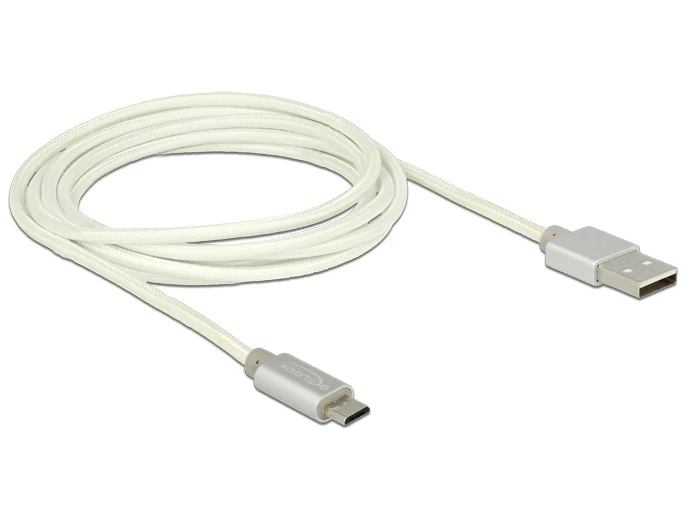 DeLock Data and Charging Cable USB 2.0 Type-A male>USB 2.0 Micro-B male with textile shielding white