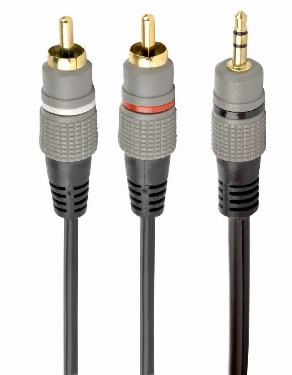 Gembird CCA-352-5M 3.5 mm sztereó csatlakozó 2xRCA dugóhoz, aranyozott csatlakozók 5m kábel fekete