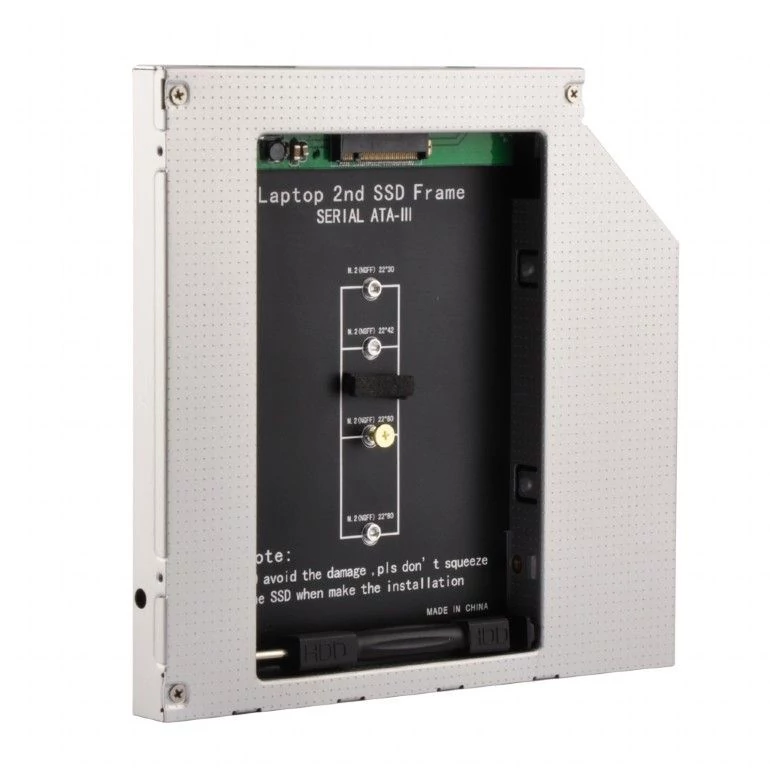 Gembird M.2 SSD beépítő keret notebook ODD helyére (A-SATA12M2-01)
