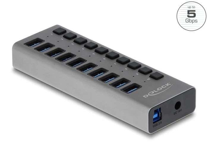 Delock SuperSpeed USB hub 10db USB 3.0 csatlakozóval és kapcsolóval (63670)