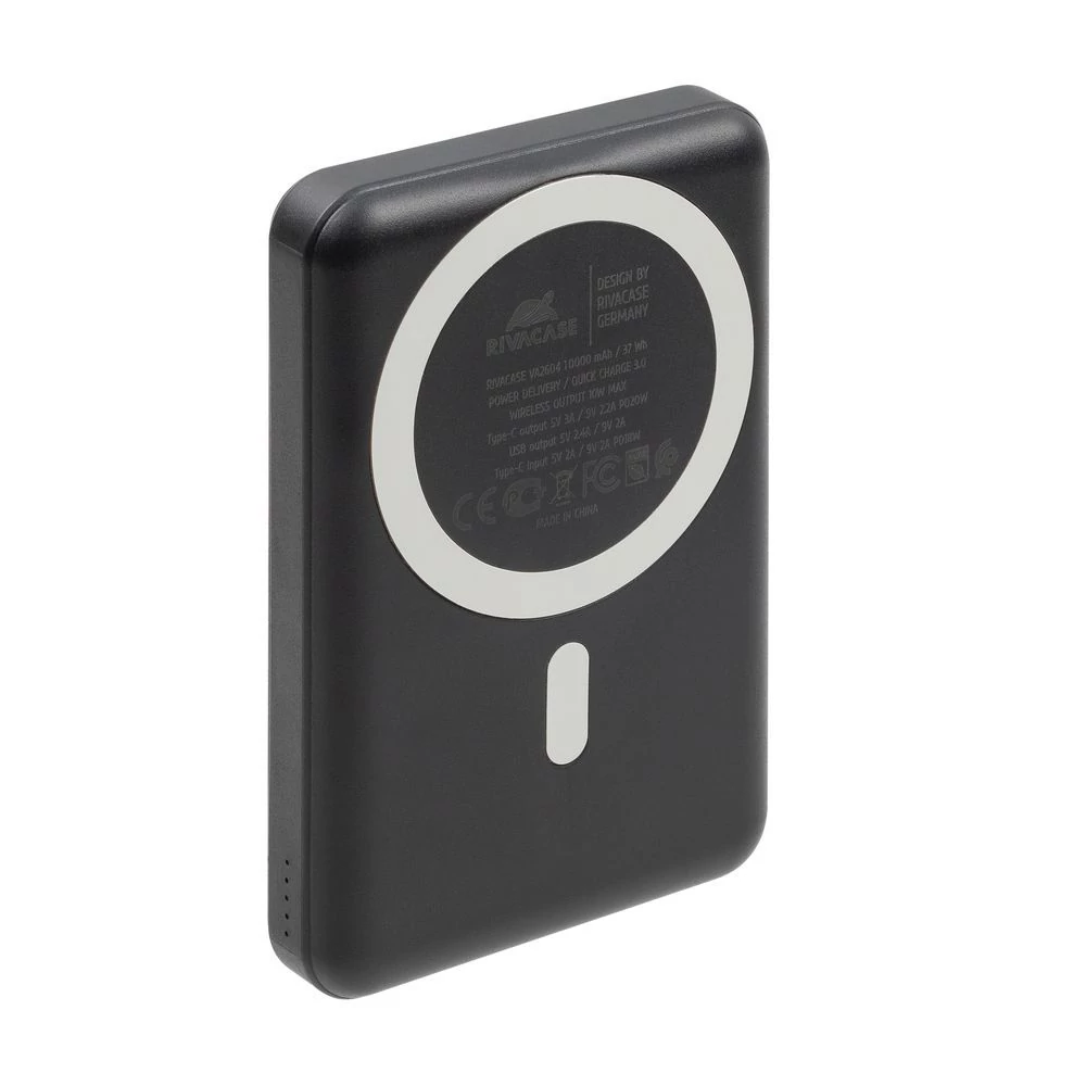 RivaCase VA2604 Magsafe Qi Wireless15W + QC/PD20W 10000mAh Powerbank fekete