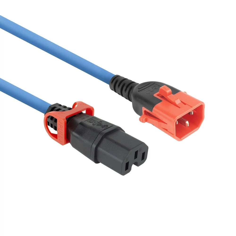 ACT PL0071 Powercord C14 IEC Lock+ Dual Locking - C15 IEC Lock+ 1m Blue